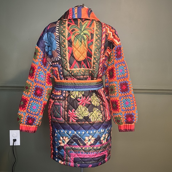 Farm Rio Patchwork Tapestry Crochet Puffer coat - Picture 4 of 9